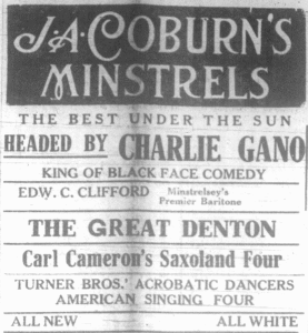 advertisement for J. A. Coburn's Minstrels