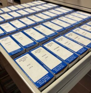 microfilm stored in a drawer